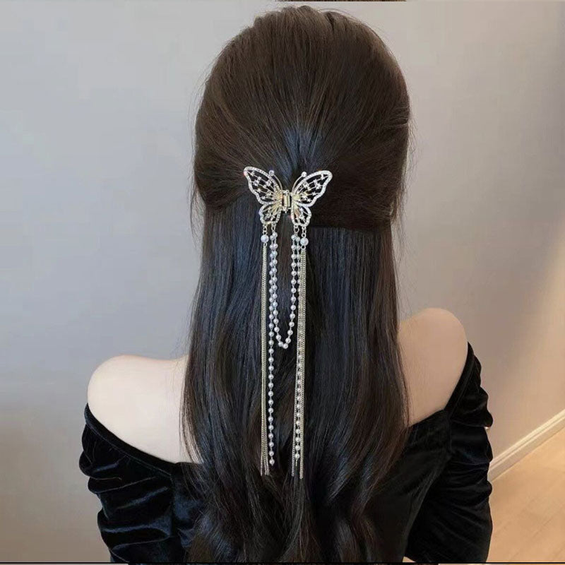 🦋✨ Glitterende Vlinder Haarclip met Kwastjes & Kralen