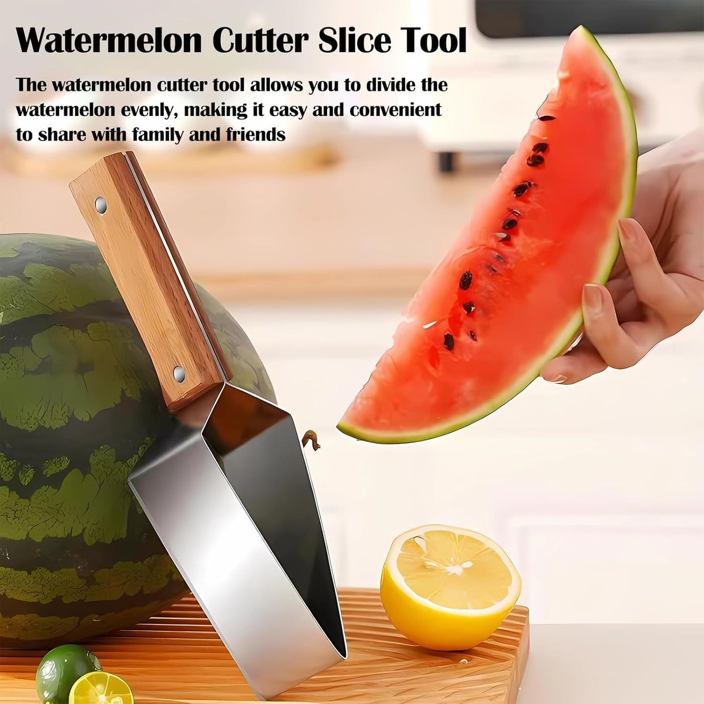 🍉🔪 Trekantet vannmelonskiver — Rustfritt stål med trehåndtak ✨