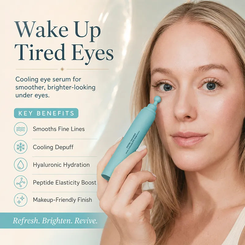 Peptide Eye Serum - Kjølende rollerball-serum under øynene for poser, mørke ringer og rynker med peptider, hyaluronsyre, MSM og reishi-sopp