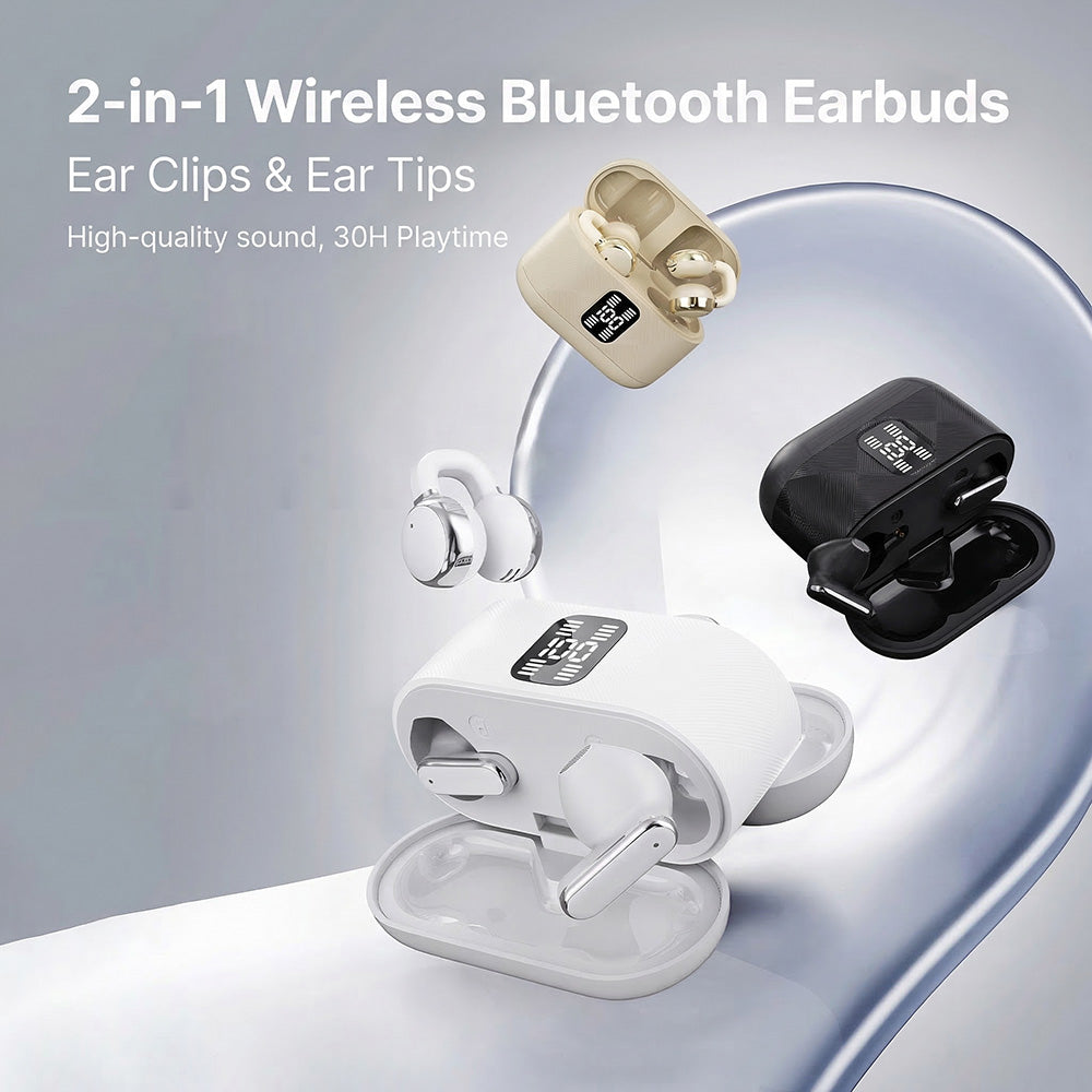 🎧2-i-1 trådløse Bluetooth-ørepropper med øreklips og ørepropper | 30 timers spilletid