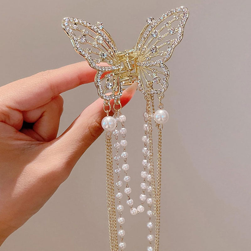 🦋✨ Glitterende Vlinder Haarclip met Kwastjes & Kralen
