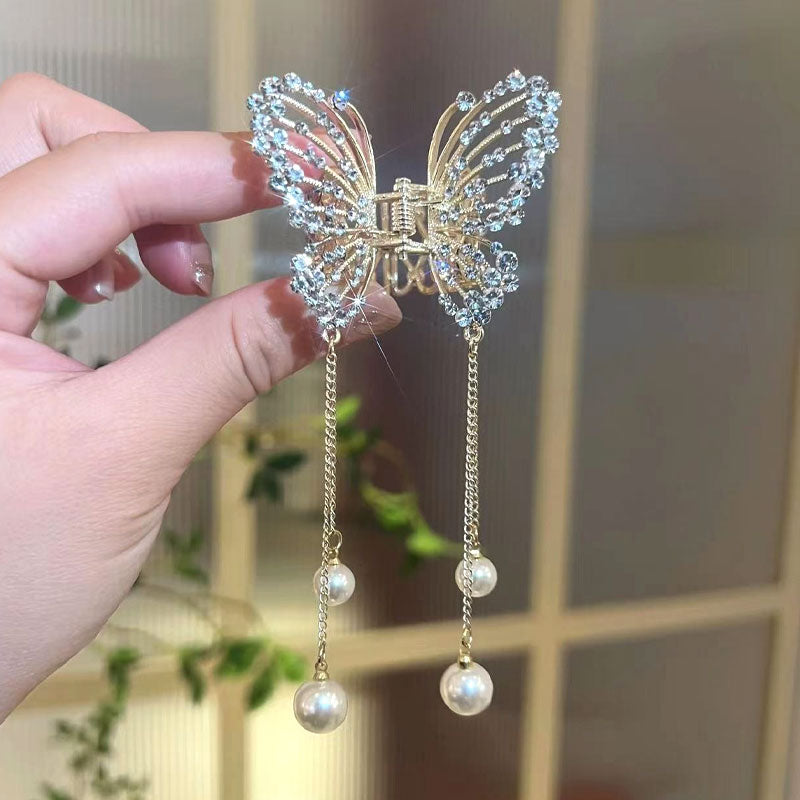 🦋✨ Glitterende Vlinder Haarclip met Kwastjes & Kralen