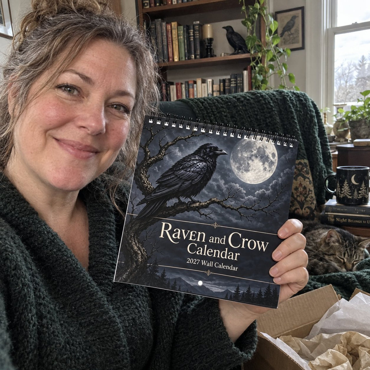 🐦‍⬛Veggkalender for 2027 med ravner og kråker – 12 måneder med gotisk kunst i måneskinn🖤