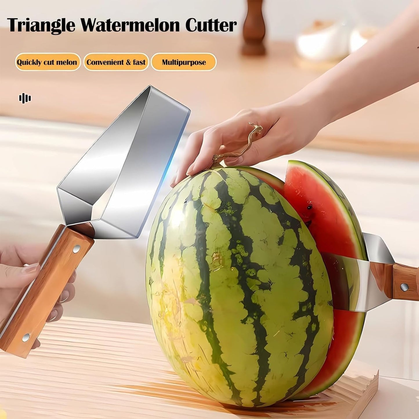 🍉🔪 Trekantet vannmelonskiver — Rustfritt stål med trehåndtak ✨