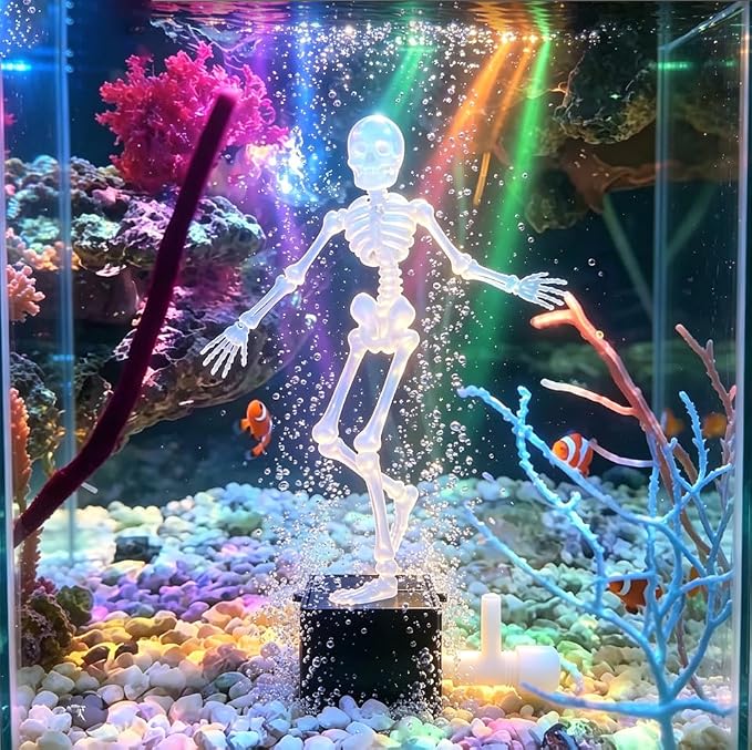 💀🐠Dekorasjon av akvariumsdansende skjelettbobler