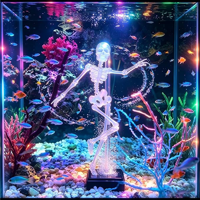 💀🐠Dekorasjon av akvariumsdansende skjelettbobler
