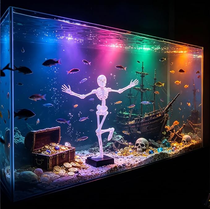 💀🐠Dekorasjon av akvariumsdansende skjelettbobler