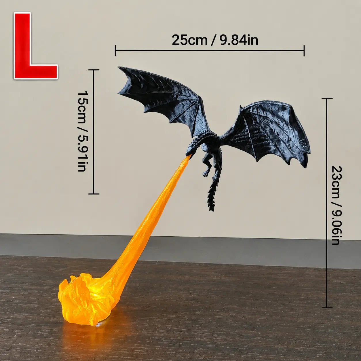 🐲🔥3D-printet opplyst drageflammebokkrok – Mystisk fantasibokhylledekor