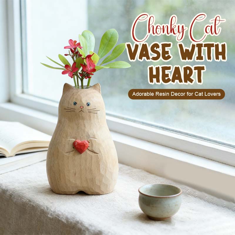 Tykk kattevase med hjerte – Søtt harpiksdekor for katteelskere 🐱❤️