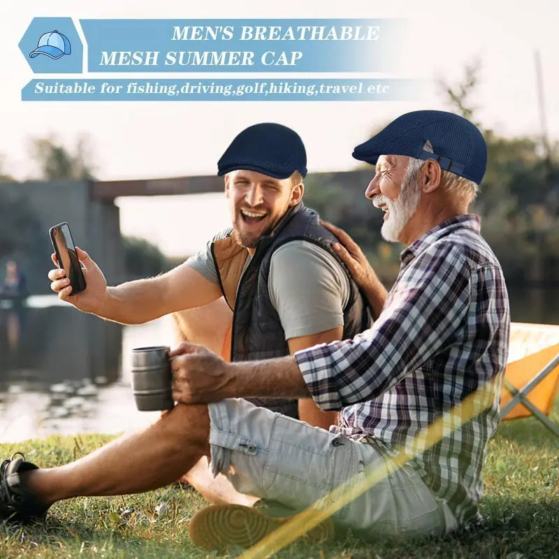 🧢Pustende nettinghatt for menn – Justerbar sommerhatt i avisbukse med eføy-motiv