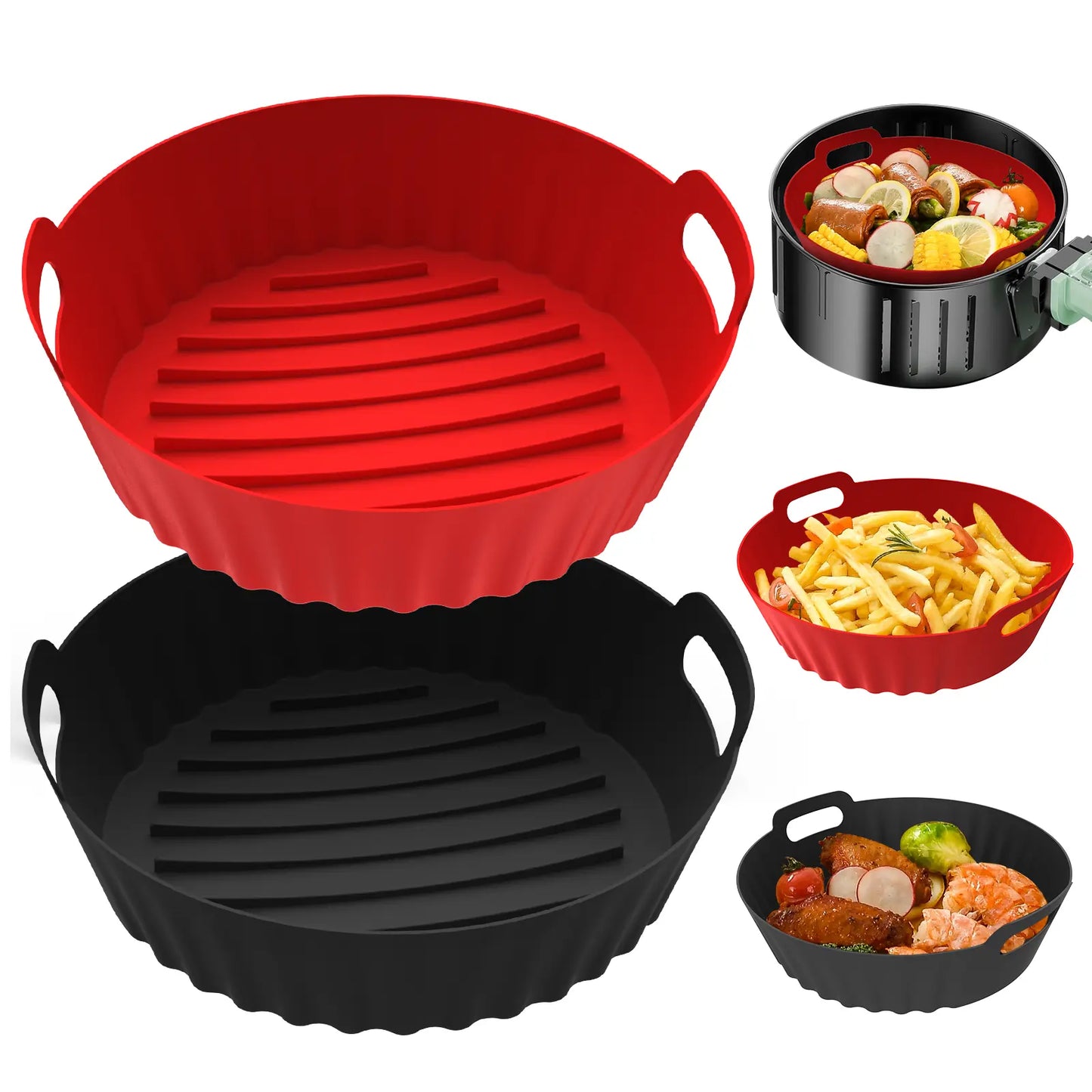2-pakning silikoninnlegg til airfryer, 7,7" runde, gjenbrukbar nonstick-kurvmatte, tåler oppvaskmaskin