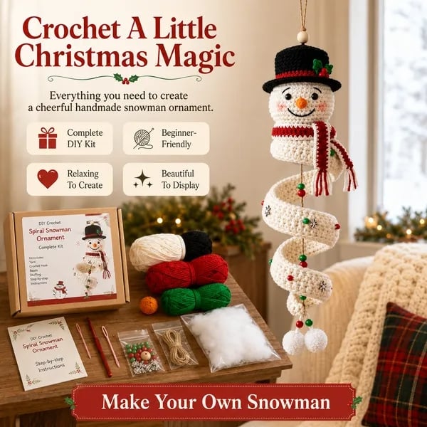 ☃️Siste dag 50 % RABATT - DIY spiralheklet snømannsett