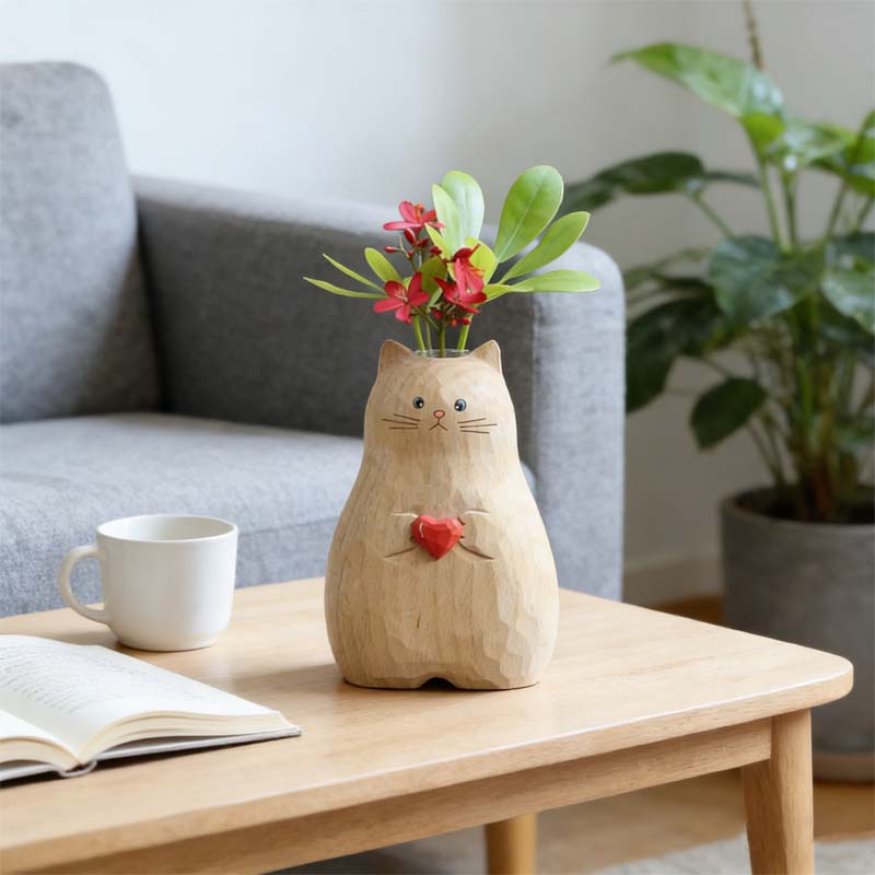 Tykk kattevase med hjerte – Søtt harpiksdekor for katteelskere 🐱❤️