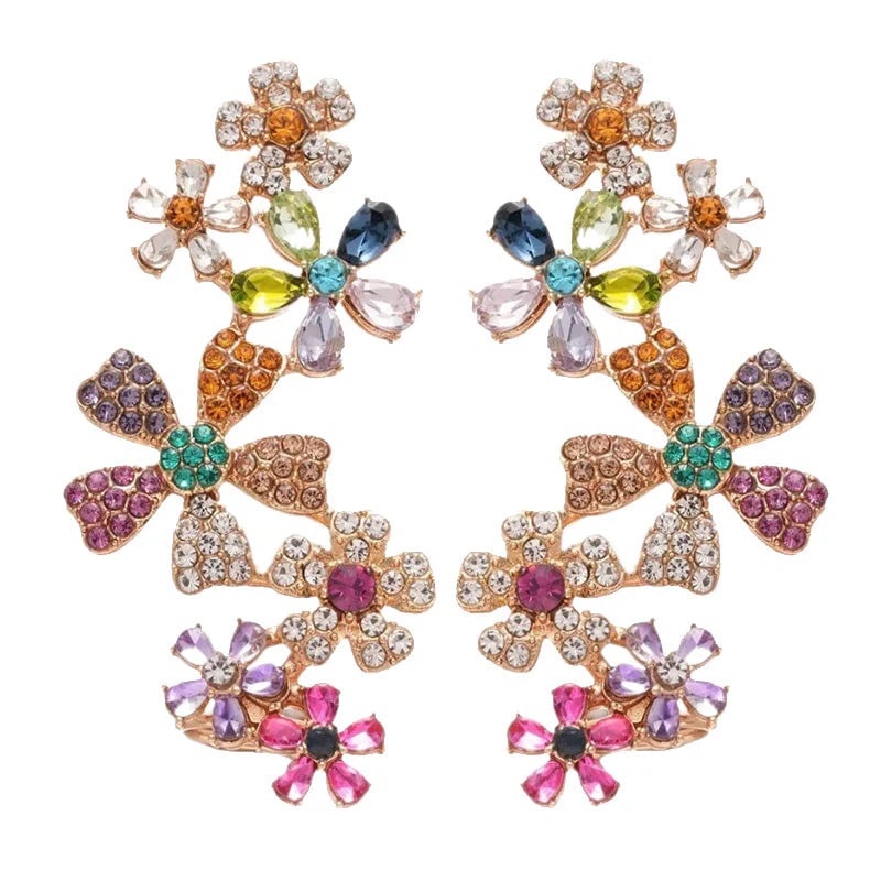 🌸 50 % RABATT I BEGRENSET TID! ✨ Øredobber med livlige blomstermotiver – flerfargede rhinestones, lette, allergivennlige 💎