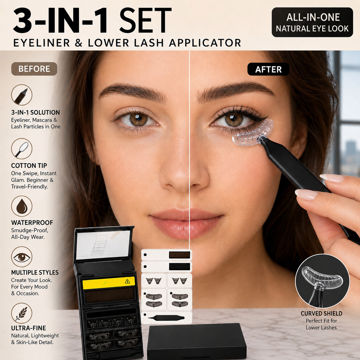🥳2026 Hotselgende vare🥳💋 Over 50 000 enheter solgt! 🔥 50 % rabatt! 3-i-1-sett: Eyeliner og stempel til nedre mascara