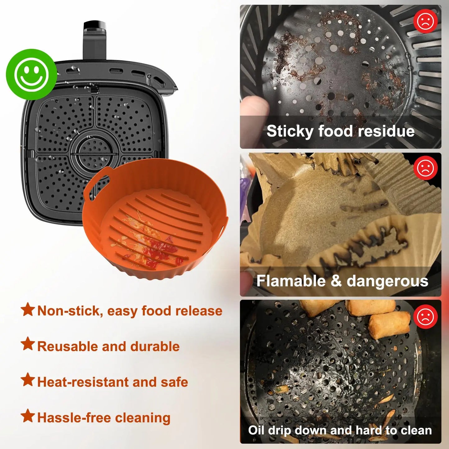 2-pakning silikoninnlegg til airfryer, 7,7" runde, gjenbrukbar nonstick-kurvmatte, tåler oppvaskmaskin
