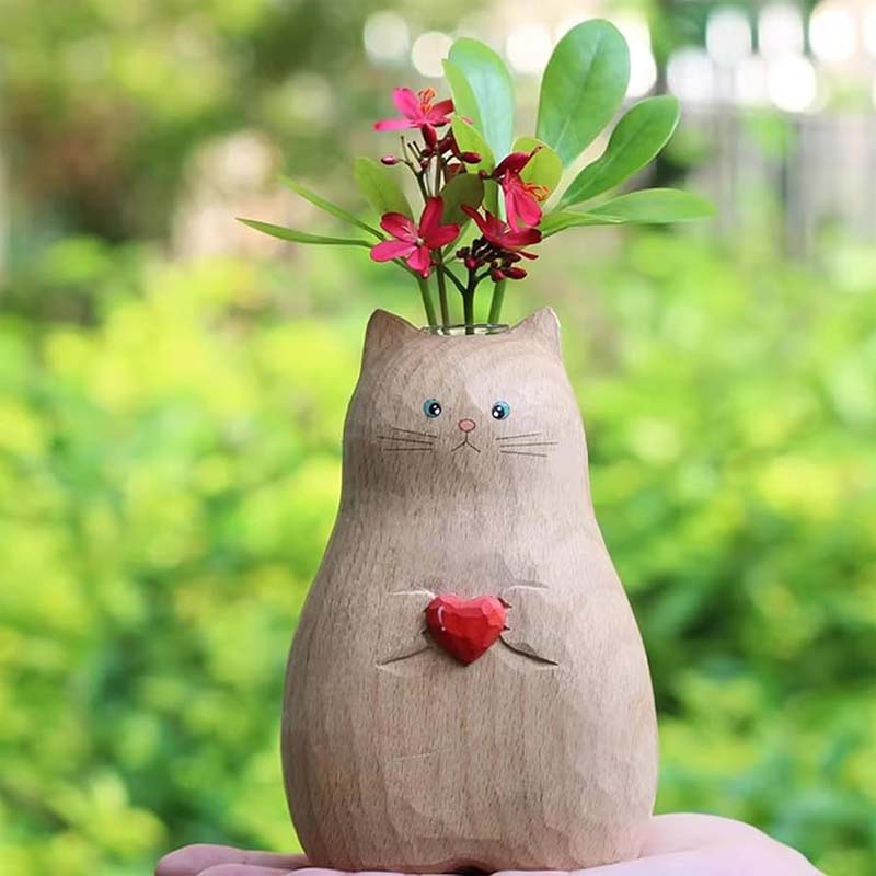 Tykk kattevase med hjerte – Søtt harpiksdekor for katteelskere 🐱❤️
