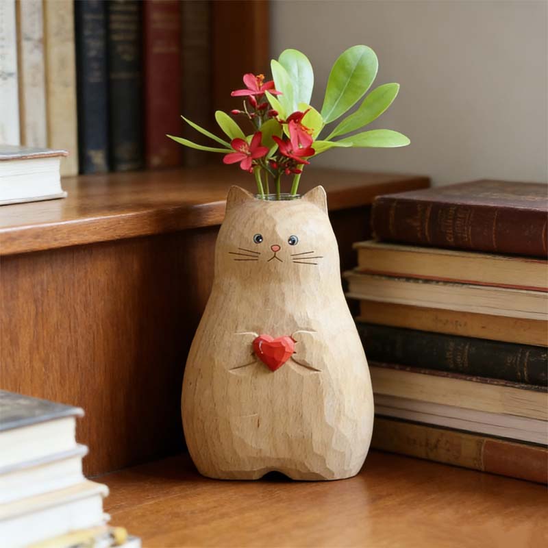 Tykk kattevase med hjerte – Søtt harpiksdekor for katteelskere 🐱❤️