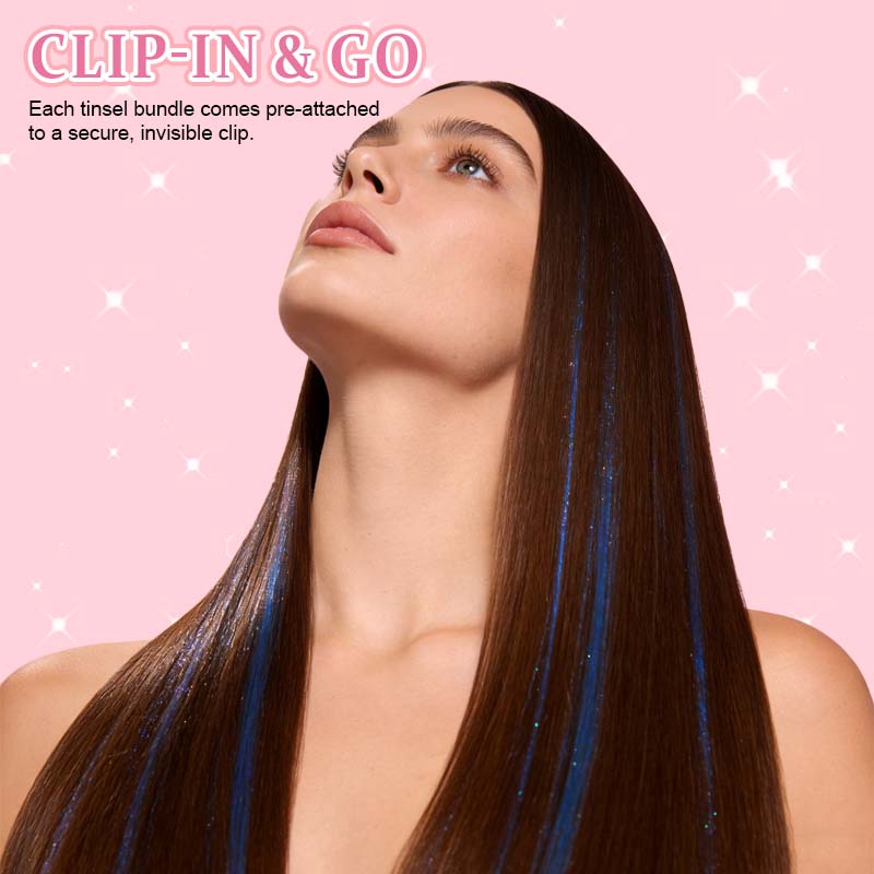 🔥Kjøp 1 få 1 gratis (24 stk)✨12-delers pakke med clip-on hårextensions med glitter – umiddelbar glans! 🦄💖