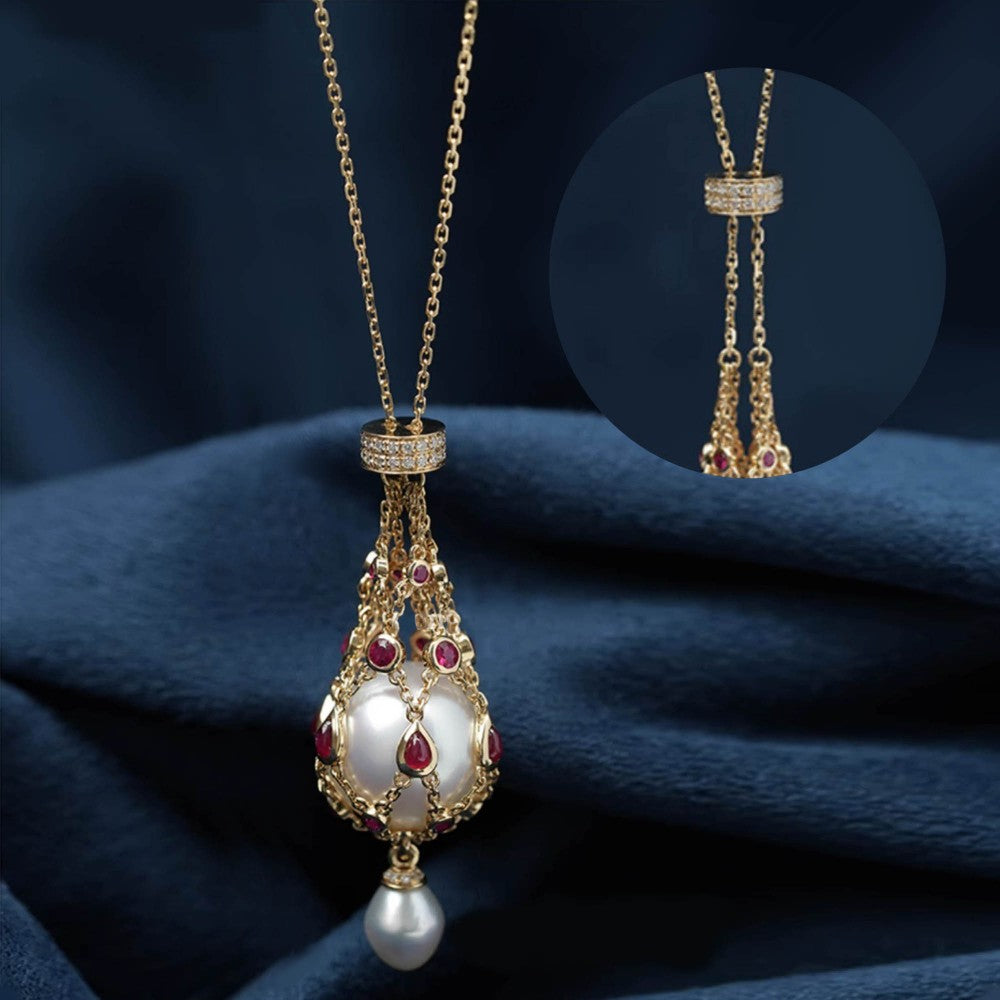 💫📿 Ferskvannsperle- og safiranheng 🔮✨ Utstråler en følelse av fasjonabel eleganse