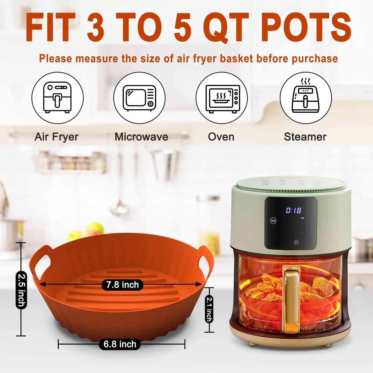 2-pakning silikoninnlegg til airfryer, 7,7" runde, gjenbrukbar nonstick-kurvmatte, tåler oppvaskmaskin