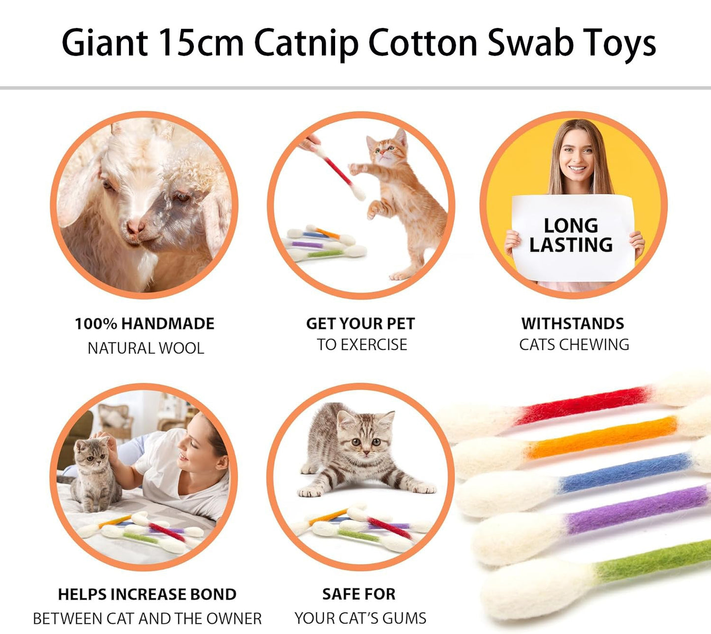 🐾Store 15 cm lange leketøy av bomullspinner med kattemynte – håndlagde, holdbare, trygge og morsomme