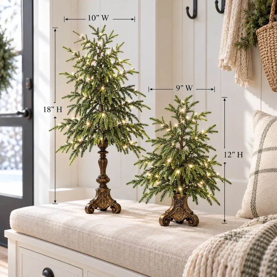 🌲✨Opplyste Norfolk-furu-trær i vintagestil