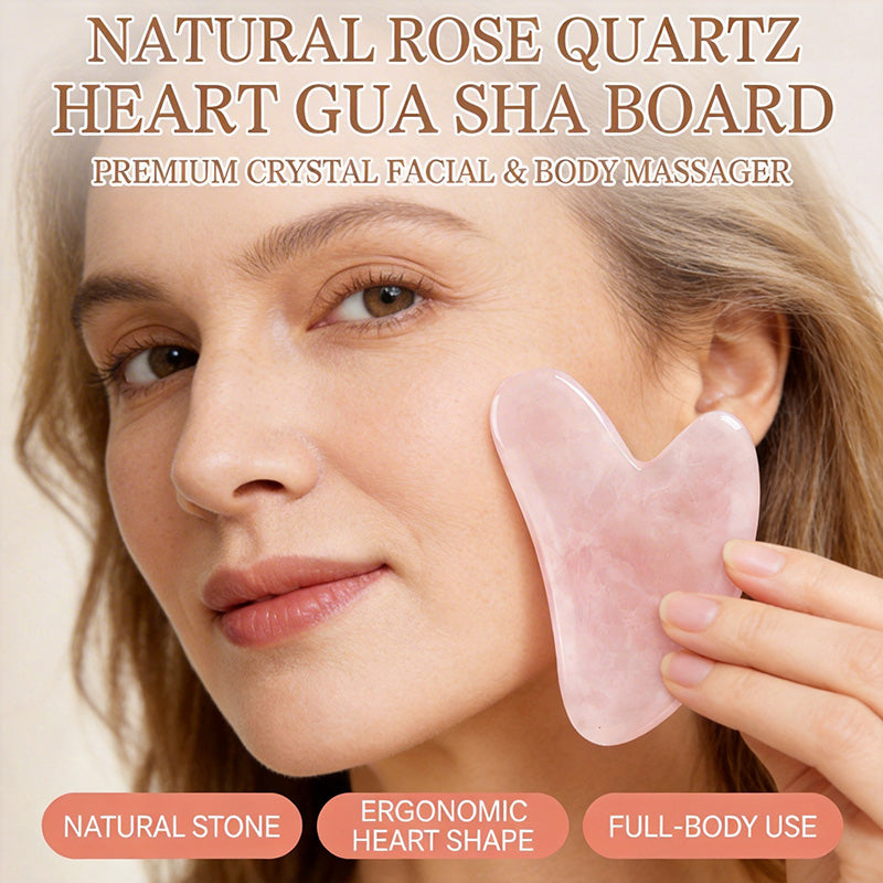 💖Hjerteformet Gua Sha-massasjeapparat med naturlig krystall – Gua Sha-verktøy for hele kroppen for ansikt, nakke og kropp