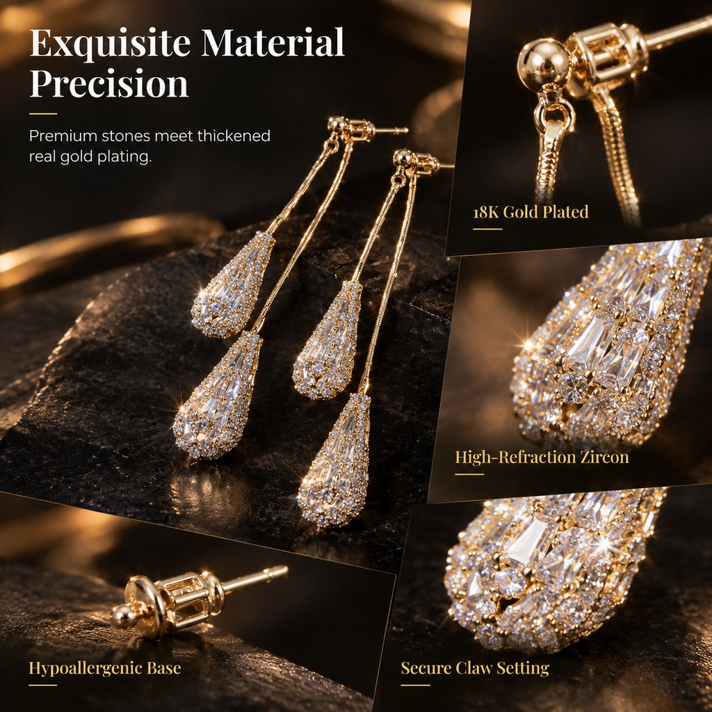 💎 Elegante øredobber med zirkonia, dråpeform og dusk – kan brukes på to måter