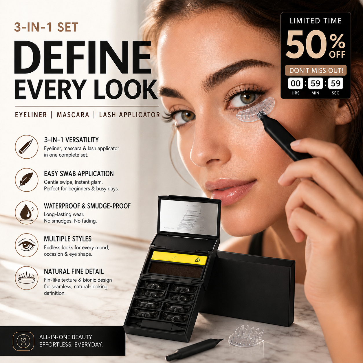 🥳2026 Hotselgende vare🥳💋 Over 50 000 enheter solgt! 🔥 50 % rabatt! 3-i-1-sett: Eyeliner og stempel til nedre mascara