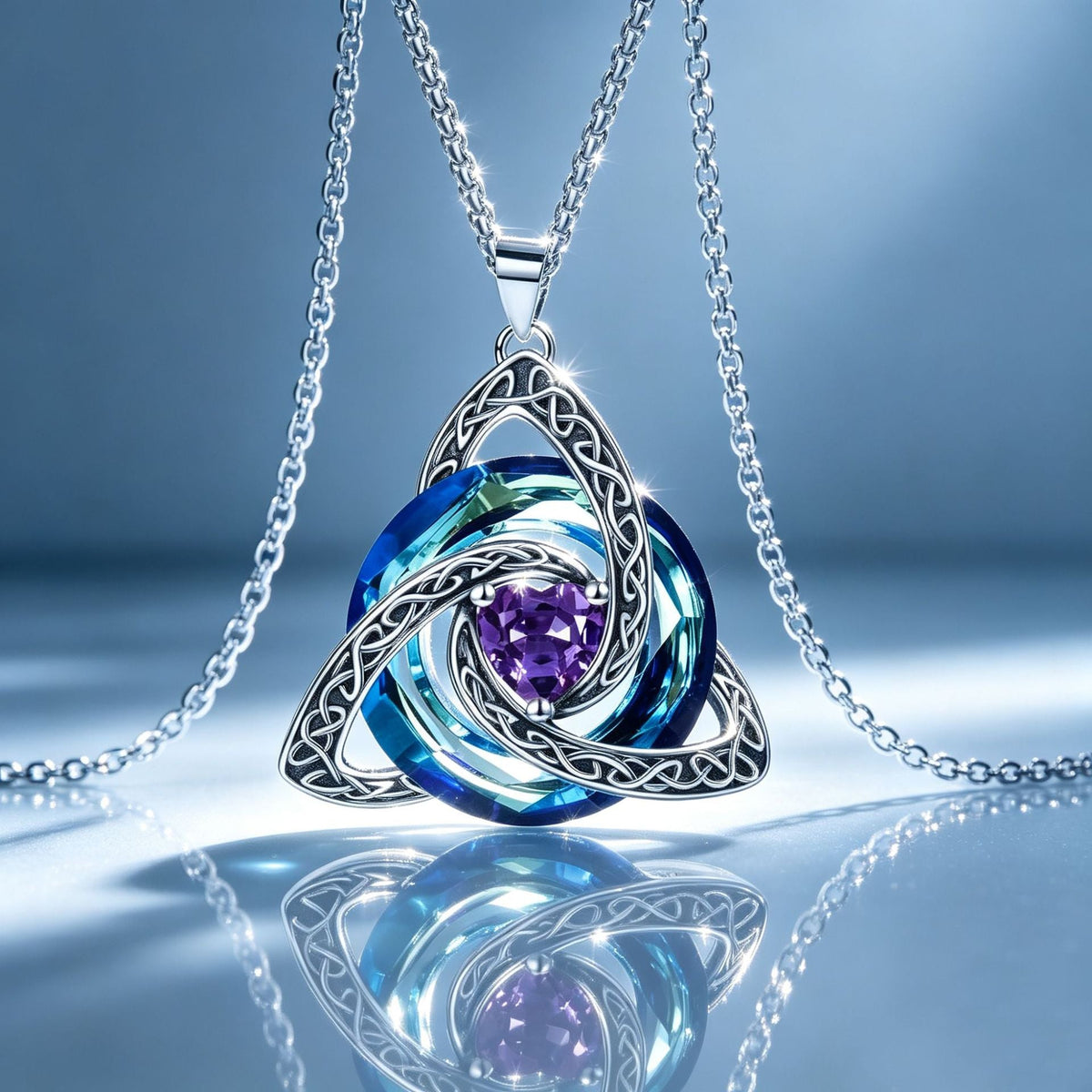 💎🔮 Halskjede med keltisk treenighetsknute og månedsstein