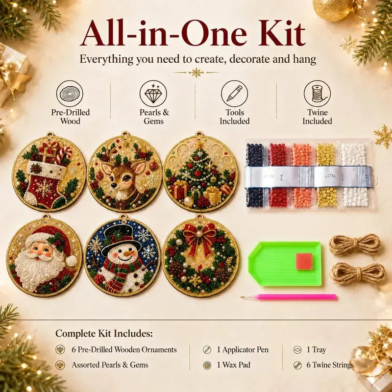 🎄🎅Juleperle diamantmaling DIY-sett - 6 festlige mønstre, 3D glitrende dekorasjoner💕