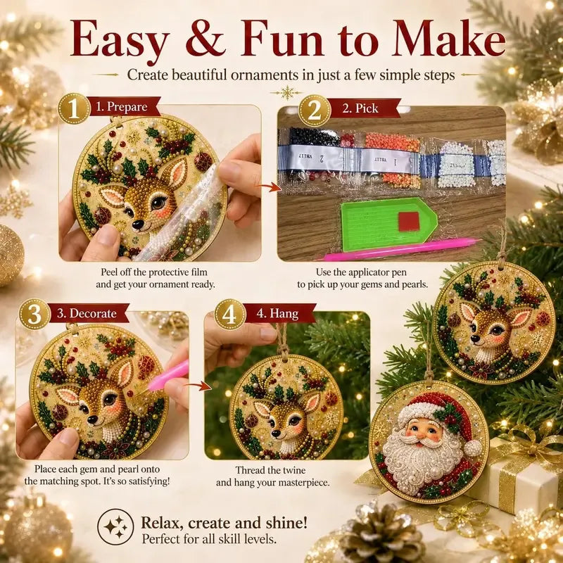 🎄🎅Juleperle diamantmaling DIY-sett - 6 festlige mønstre, 3D glitrende dekorasjoner💕