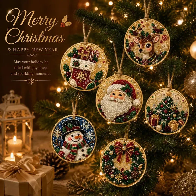 🎄🎅Juleperle diamantmaling DIY-sett - 6 festlige mønstre, 3D glitrende dekorasjoner💕