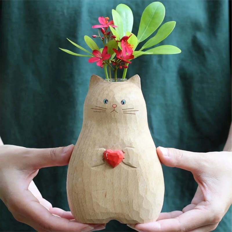 Tykk kattevase med hjerte – Søtt harpiksdekor for katteelskere 🐱❤️