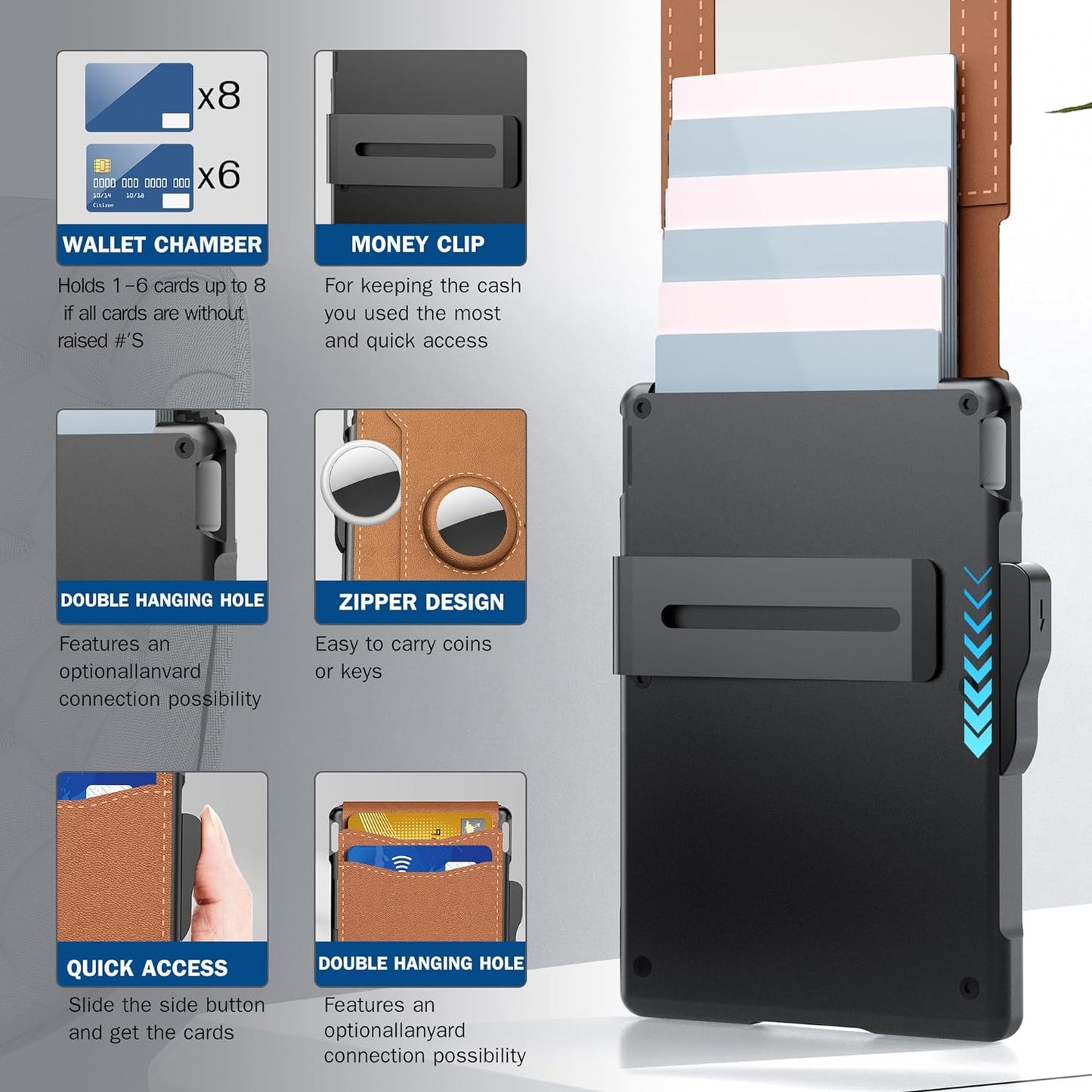 ✨AirTag-lommebok for menn – Med et uttrekkbart aluminiumsdeksel, RFID-beskyttelse og et minimalistisk design med to rom.