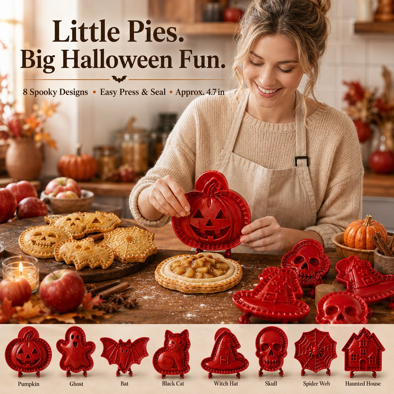 🎄🎃 8-delers paiformsett med Halloween-tema – perfekt for baking i høytiden