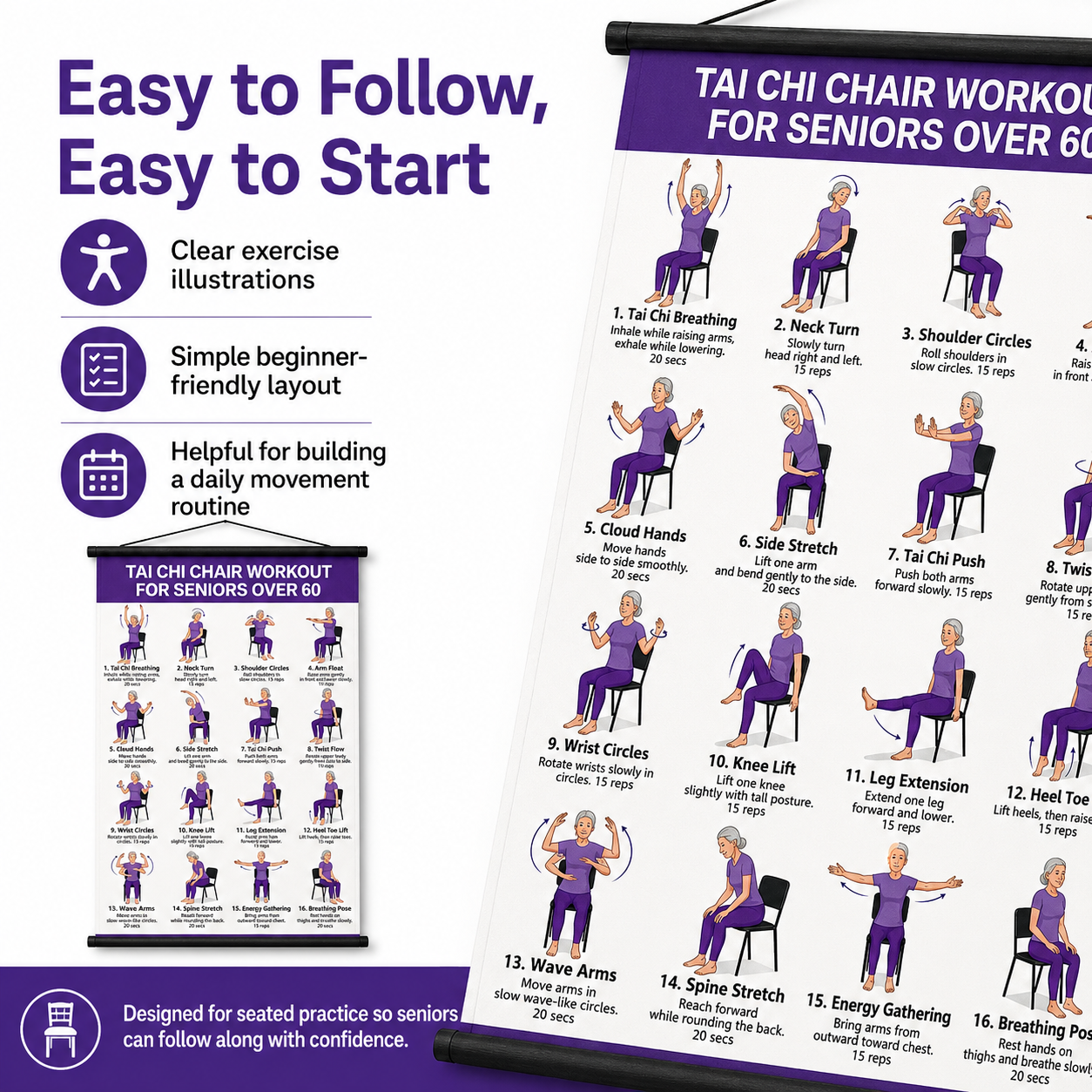 🔥🧘‍♀️Tai Chi-treningsskjema for eldre (40*60 cm)