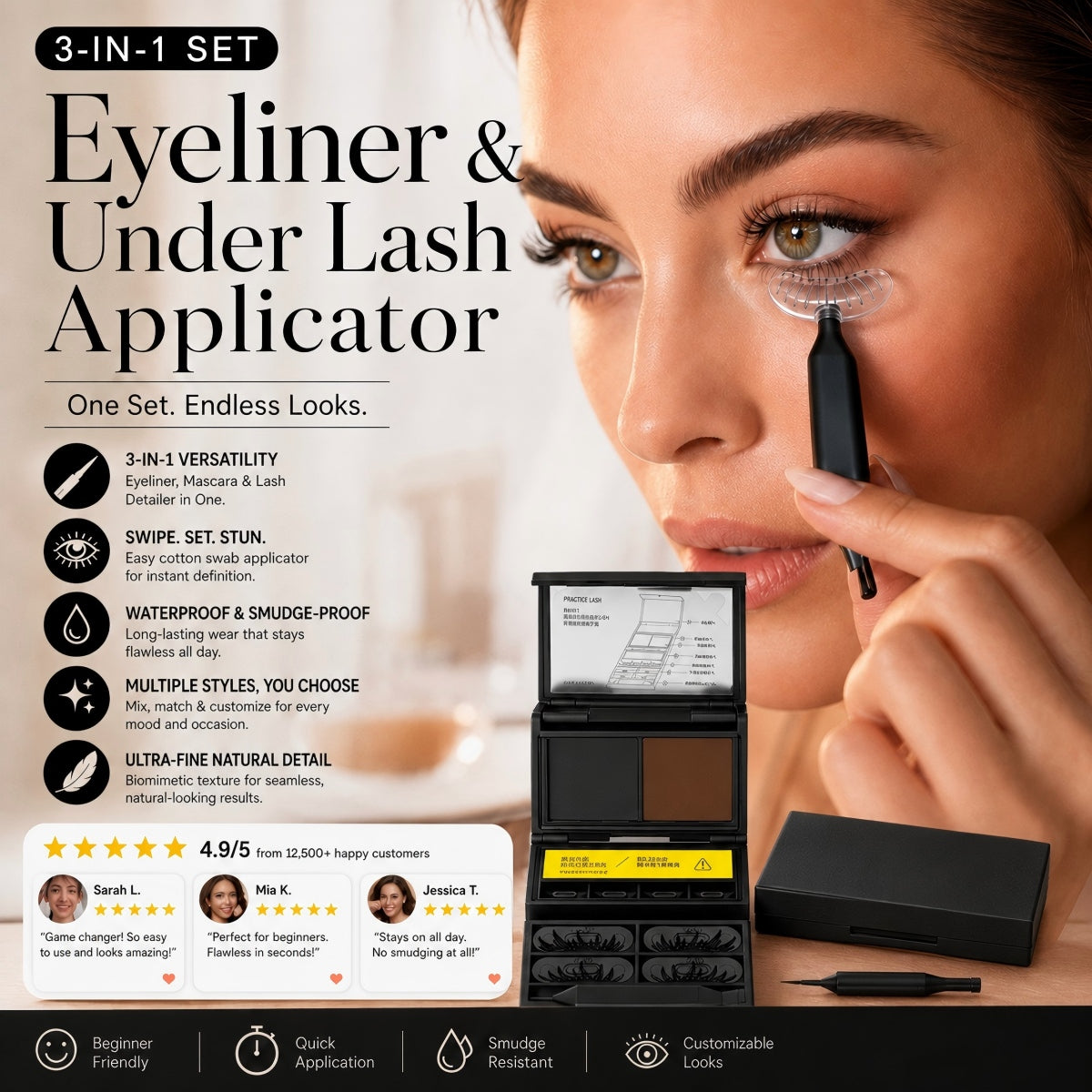 🥳2026 Hotselgende vare🥳💋 Over 50 000 enheter solgt! 🔥 50 % rabatt! 3-i-1-sett: Eyeliner og stempel til nedre mascara