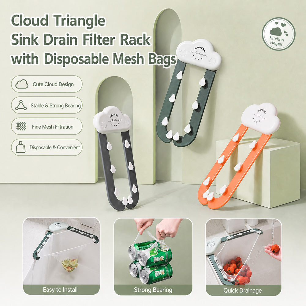 ☁️Cloud Triangle avløpsfilterstativ med engangsposer i netting