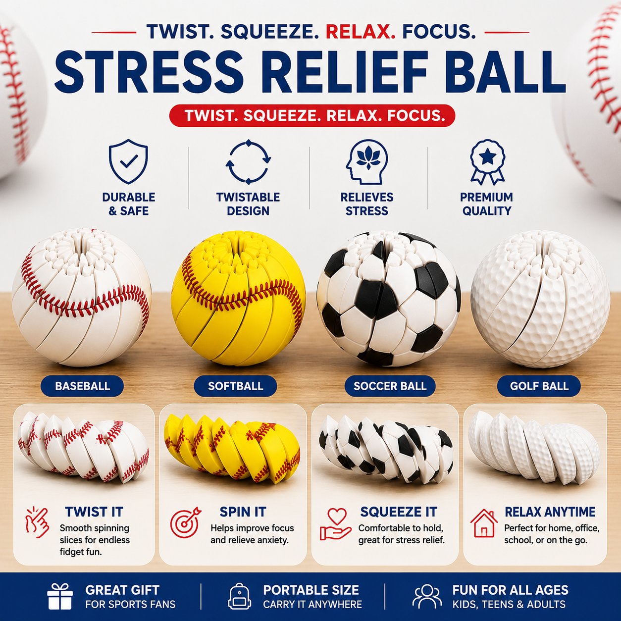 ⏰ Siste dag: 49 % rabatt – ⚾ Baseball Fidgetball