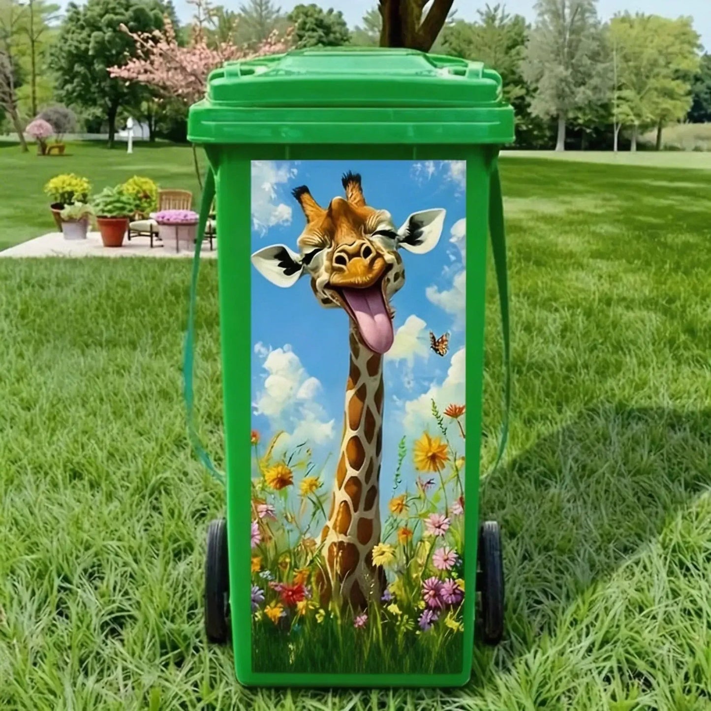 🦒🐯Kreativt søppelbøtteklistremerke med fargerik tegneserie✨