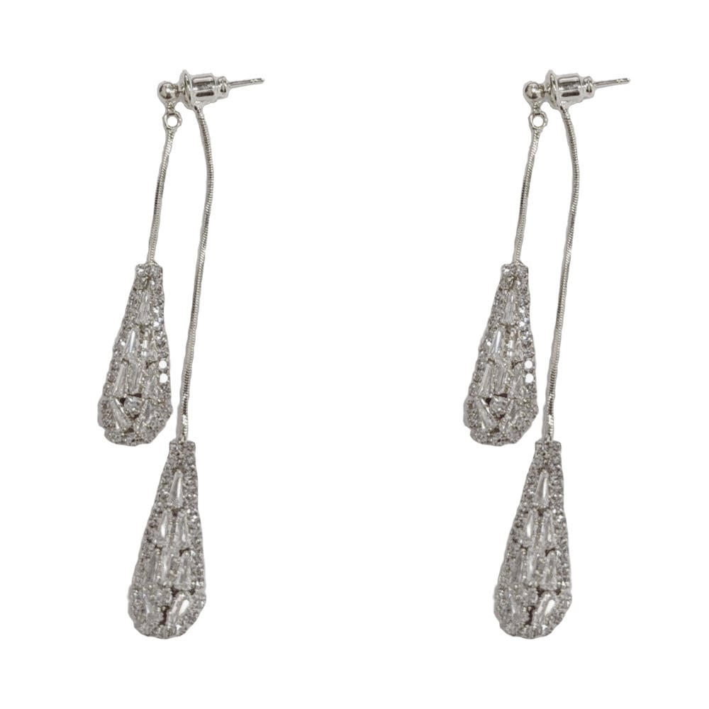 💎 Elegante øredobber med zirkonia, dråpeform og dusk – kan brukes på to måter