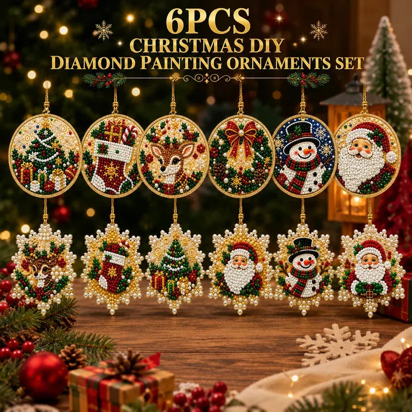 🎄🎅Juleperle diamantmaling DIY-sett - 6 festlige mønstre, 3D glitrende dekorasjoner💕