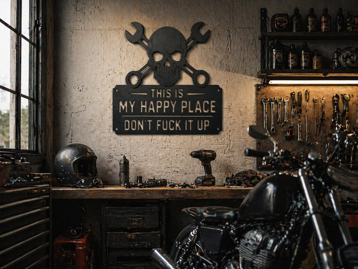💀🛠️«This Is My Happy Place» – veggskilt i metall🔥