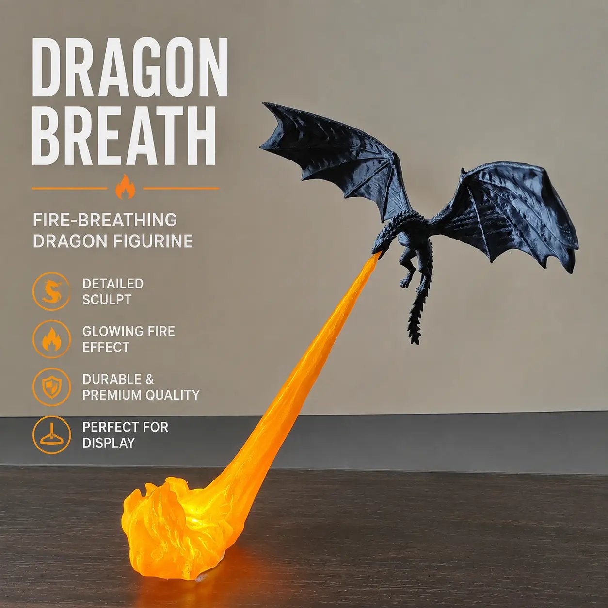 🐲🔥3D-printet opplyst drageflammebokkrok – Mystisk fantasibokhylledekor