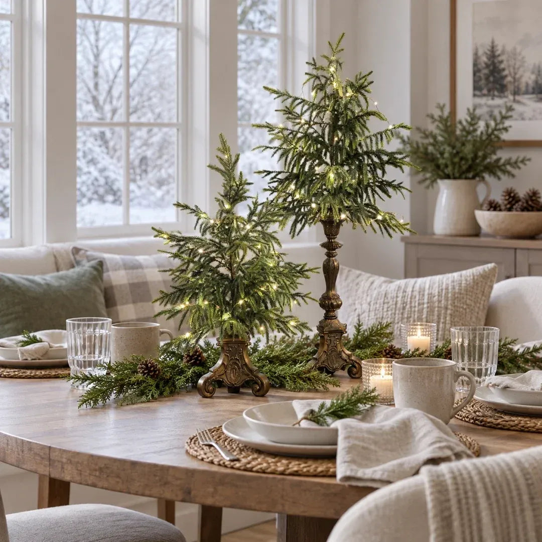 🌲✨Opplyste Norfolk-furu-trær i vintagestil