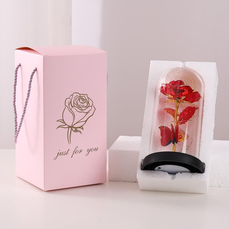 🔥Siste dag 49 % rabatt – 🌹Evig sommerfuglrose i glasskuppel med LED-belysning✨