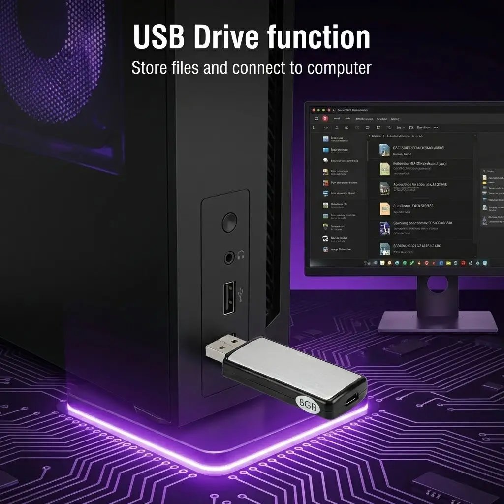USB-minnepinne stemmeopptaker 2-i-1 – Stemmeaktivert, smart støyreduksjon, automatisk fillagring