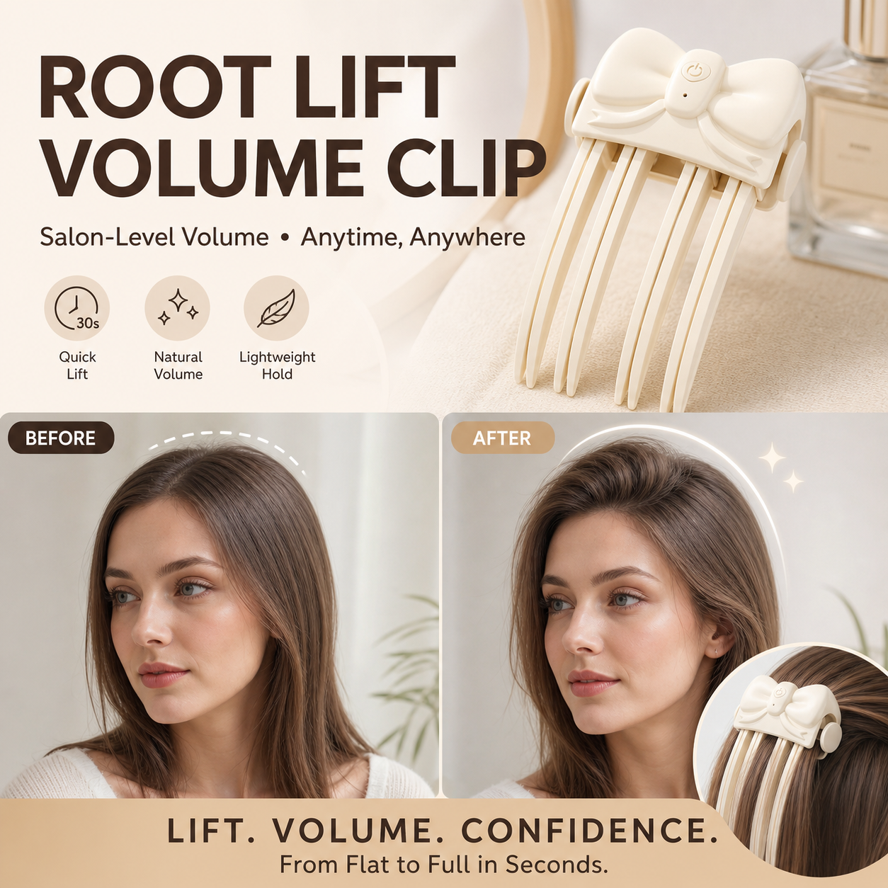 📢📢50 % RABATT!! ⏰Trådløs, oppvarmet, volumgivende rotløfteklips – Salong Crown Volum Stylingverktøy for fint, flatt hår